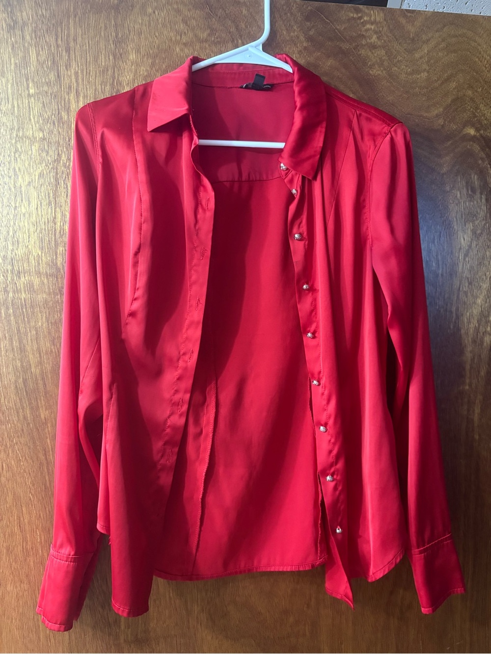 Guess Red Satin Button-Down Top